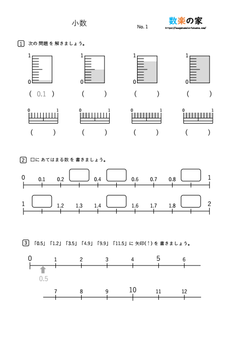 グレーゾーンの小学３年生用練習プリント小数①②③