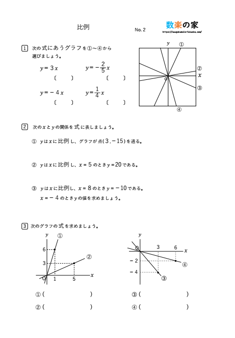 中1数学 比例の練習問題プリント②